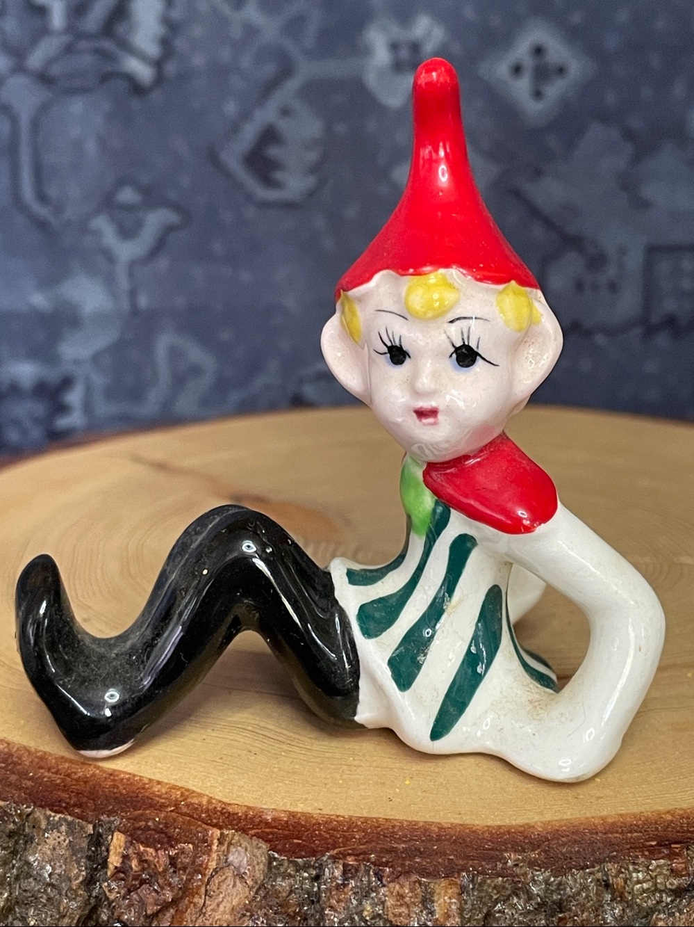 Vintage Norcrest Pixie Elf Rare Green Striped Sitting